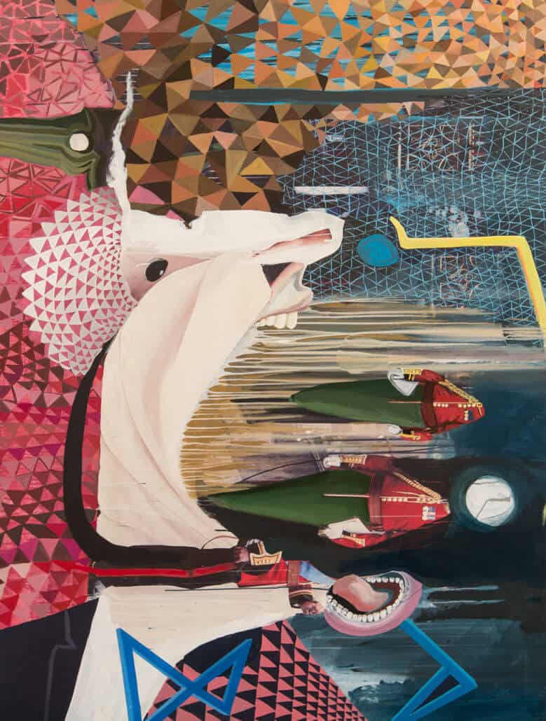 Ramin Haerizadeh, Rokni Haerizadeh, Hesam Rahmanian, Madame Tussauds VII, 2015. Gesso, acrylic and ink on canvas, 226.1 x 160.7cm. Courtesy the artists and Gallery Isabelle van den Eynde.