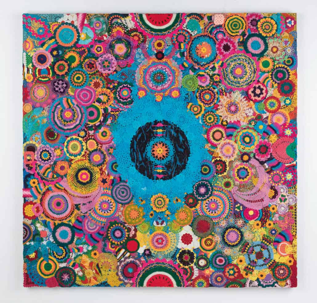 Zak Ové, Earth, 2017, Crochet doilies, 190 x 190 cm, Courtesy Lawrie Shabibi and the artist
