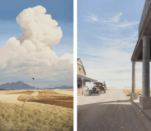 Left: Keith Alexander, Barley Fields, 1990, oil on canvas, 300 x 169 cm | Estimate: R650 000 – 900 000 (AAA Spring 18) Right: Keith Alexander, The Delivery, 1990, oil on canvas, 300 x 169 cm | Estimate: R650 000 – 900 000 (AAA Spring 18)
