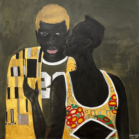 John Madu, The Kiss, 2021. Acrylic on canvas, 121 x 121cm. Courtesy of AFIKARIS Gallery.
