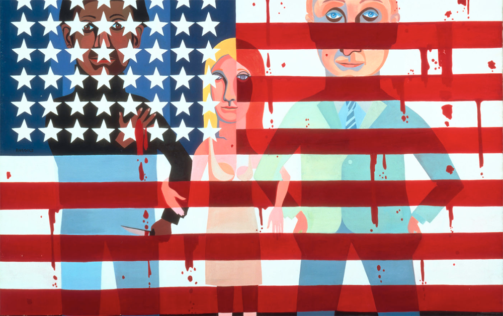 Faith Ringgold, American People Series #18: The Flag Is Bleeding, 1967. Oil on canvas, 182,9 x 243,8cm. National Gallery of Art, Washington, Patrons’ Permanent Fund and Gift of Glenstone Foundation (2021.28.1). © Faith Ringgold / ARS, NY and DACS, London, courtesy ACA Galleries, New York 2021.