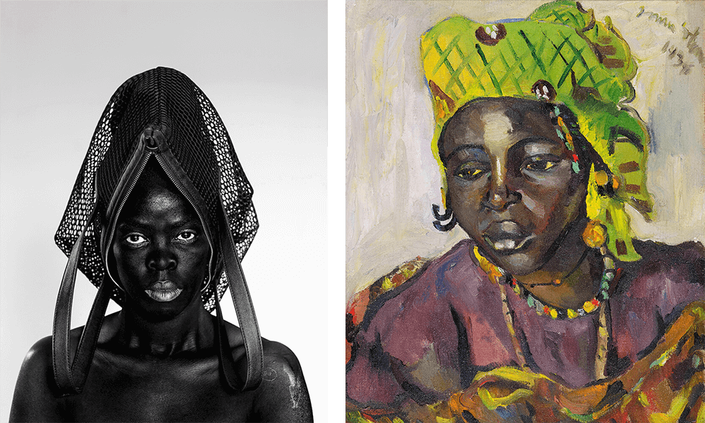 LEFT: Zanele Muholi, Cebo II, Philadelphia (from the Somnyama Ngonyama series). Private Collection RIGHT: Irma Stern, Dakar Woman.