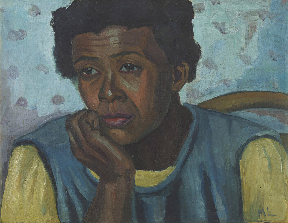 Lot 331: Maggie Laubser, Portrait of a Woman. Oil on canvas, 37 x 46cm. R 500 000 - 700 000