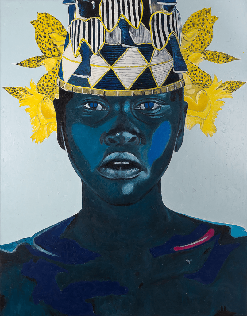 Wole Lagunju, GODDESS II, 2022. Oil on Canvas, 73.5 x 57 inches. Courtesy of the artist & Montague Contmeporary.