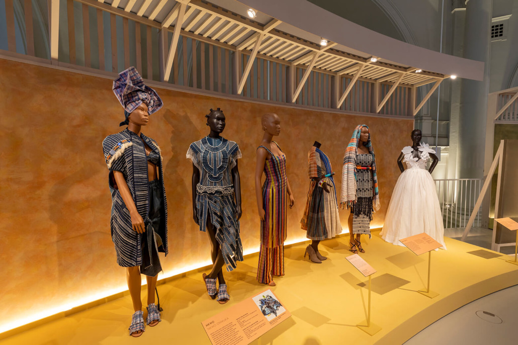 Installation view of 'Africa Fashion' at V&A. Courtesy of the Victoria and Albert Museum.